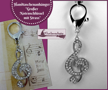 Handtaschenanhänger "Großer Notenschlüssel mit Strass"